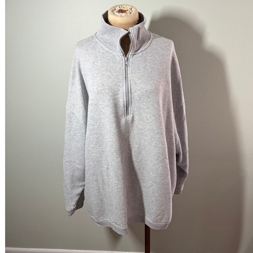 Aerie Quarter Zip Sweatshirt XL Light Gray Heather Oversized French Terry